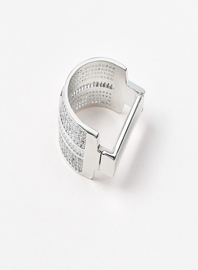 VVCome Men's Micro Pave Cubic Zirconia Tie Clips Tie Holder Crystal Necktie Ring Tie Tacks Accessories for Wedding Business (Silver Clear) - Image 4